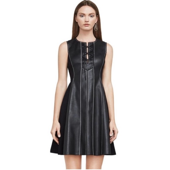 BCBG MAZAZRIA Black Faux Leather Mini Dress Size XS NWT NEW with Tags - Picture 2 of 6